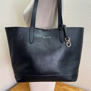 Cole Haan Black Pebbled Leather Midtown Tote Bag Silver Charm
